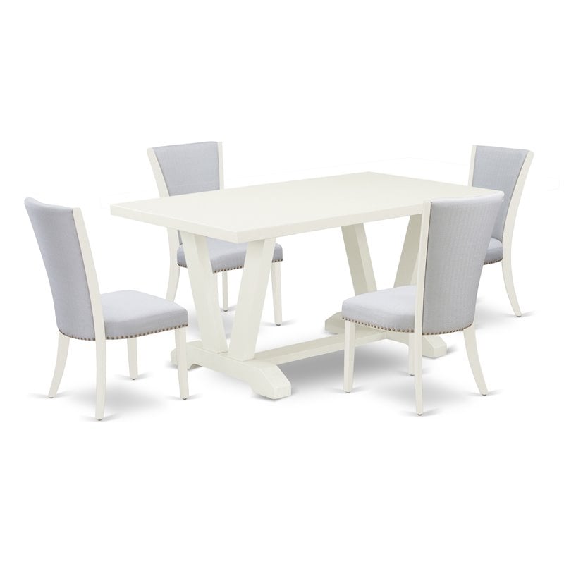 East West Furniture V-Style 5-piece Wood Kitchen Table and Chair Set in White