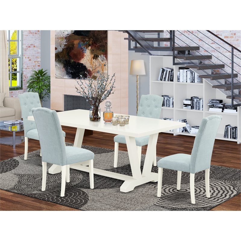 East West Furniture V-Style 5-piece Wood Dining Set w/ Rectangular Top in White