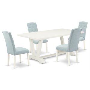 East West Furniture V-Style 5-piece Wood Dining Set w/ Rectangular Top in White