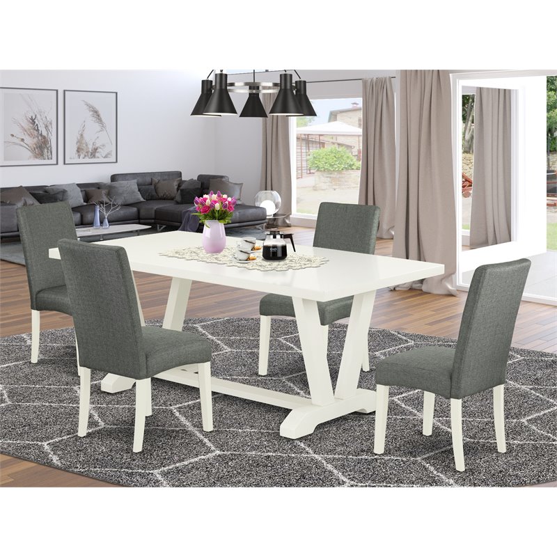 East West Furniture V-Style 5-piece Wood Dining Room Set in Gray Finish