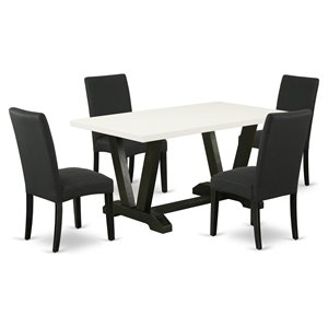 East West Furniture V-Style 5-piece Wood Dining Room Set in White/Black