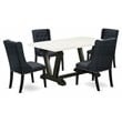 East West Furniture V-Style 5-piece Wood Dining Table Set in Black