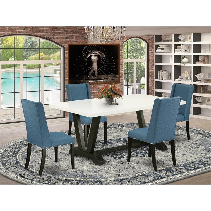 East West Furniture V-Style 5-piece Wood Dining Table and Chairs in Black