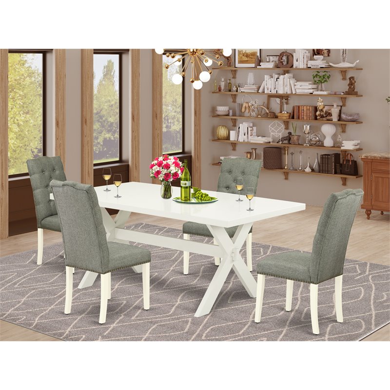 East West Furniture X-Style 5-piece Wood Kitchen Table Set in Linen White