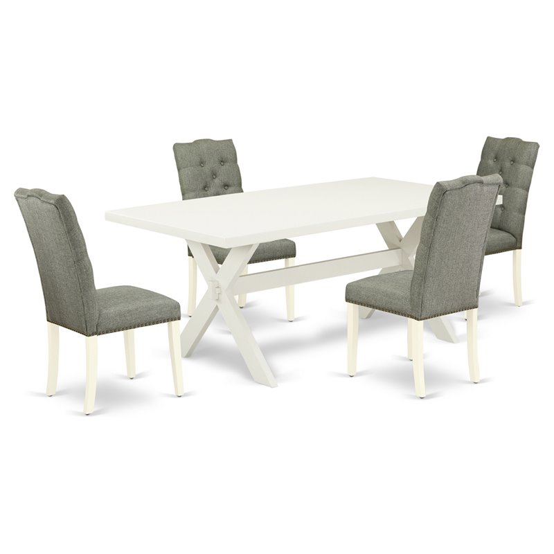 East West Furniture X-Style 5-piece Wood Kitchen Table Set in Linen White