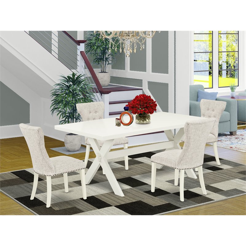 East West Furniture X-Style 5-piece Wood Dinette Set in Linen White