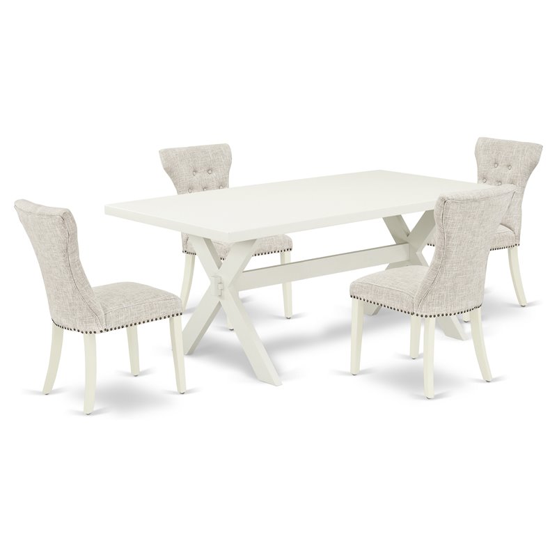 East West Furniture X-Style 5-piece Wood Dinette Set in Linen White