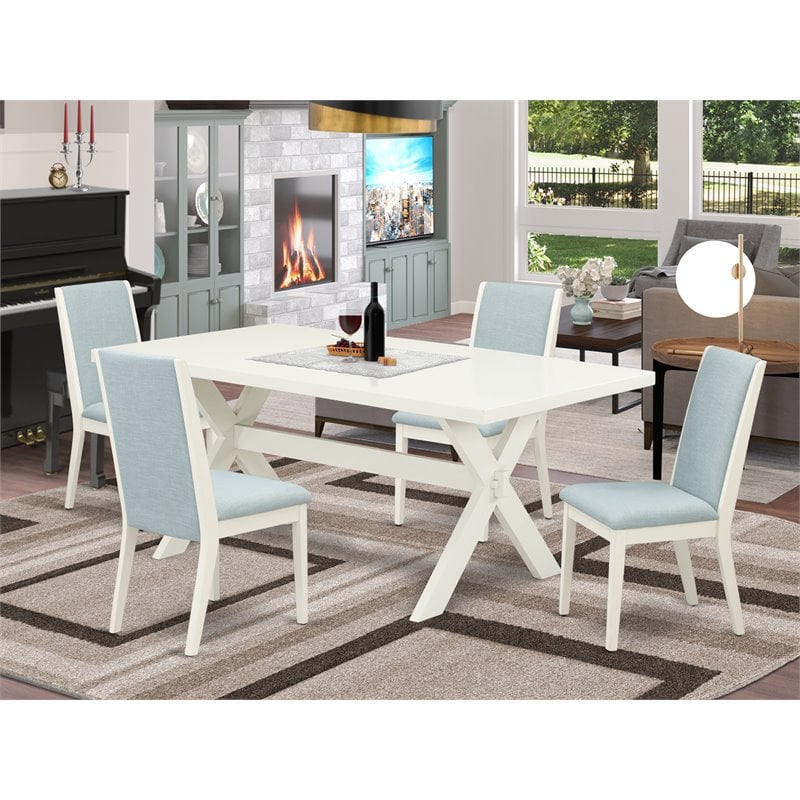 East West Furniture X-Style 5-piece Wood Kitchen Table and Chair Set in White