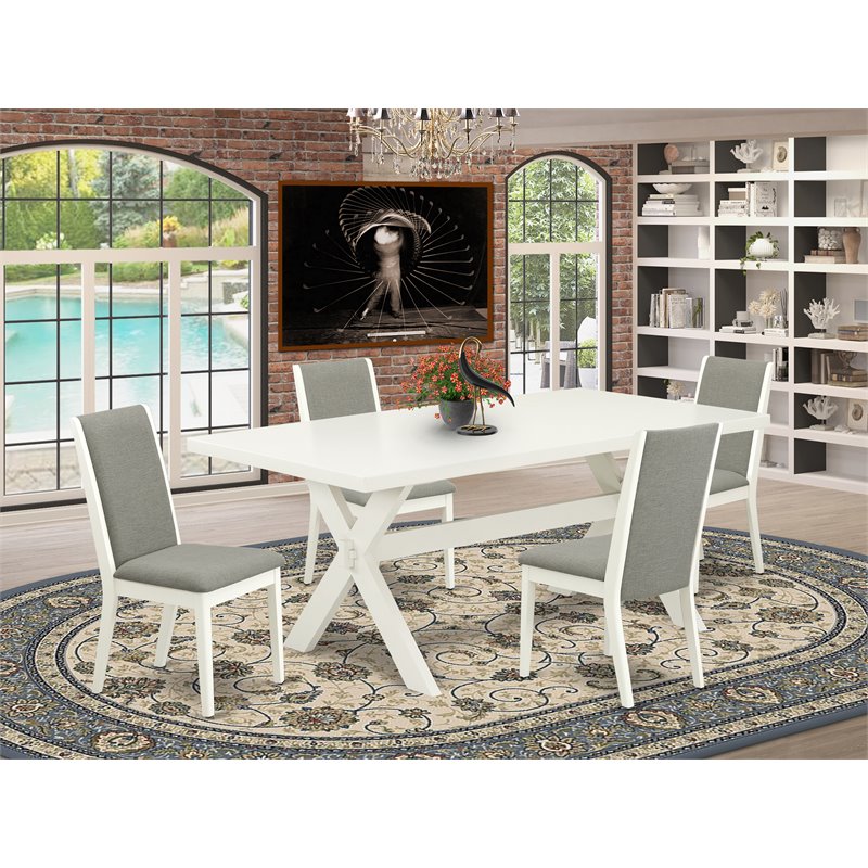 East West Furniture X-Style 5-piece Wood Dining Room Set in Linen White