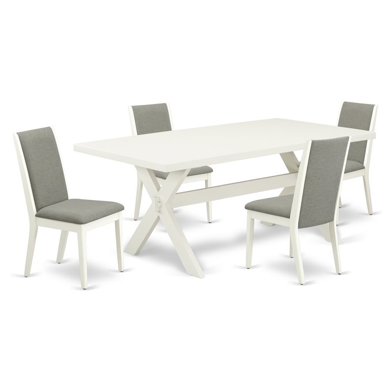 East West Furniture X-Style 5-piece Wood Dining Room Set in Linen White