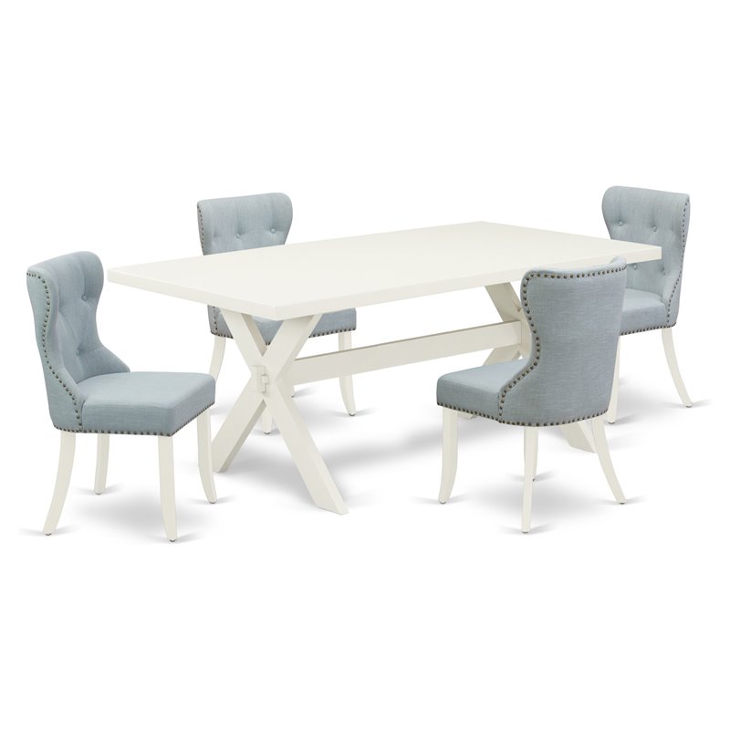East West Furniture X-Style 5-piece Wood Dining Room Table Set in Linen White