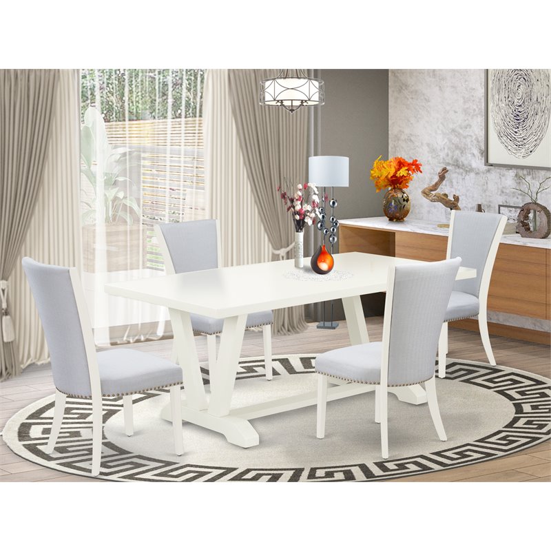 East West Furniture V-Style 5-piece Dining Set with Upholstered Chairs in White