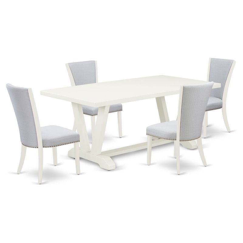 East West Furniture V-Style 5-piece Dining Set with Upholstered Chairs in White