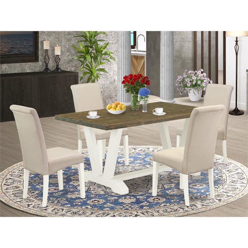 East West Furniture V-Style 5-piece Dining Set with High Roll Back in White