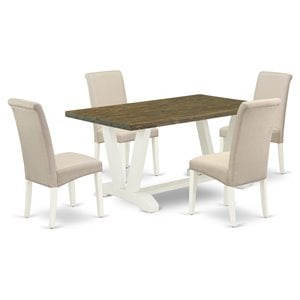 East West Furniture V-Style 5-piece Dining Set with High Roll Back in White