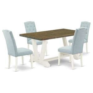 East West Furniture V-Style 5-piece Wood Dining Set in Linen White/Jacobean