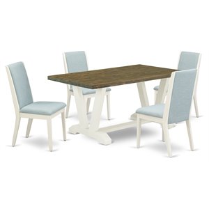 East West Furniture V-Style 5-piece Wood Dining Set in Jacobean Brown/Baby Blue