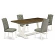 East West Furniture V-Style 5-piece Dining Set in Linen White/Smoke
