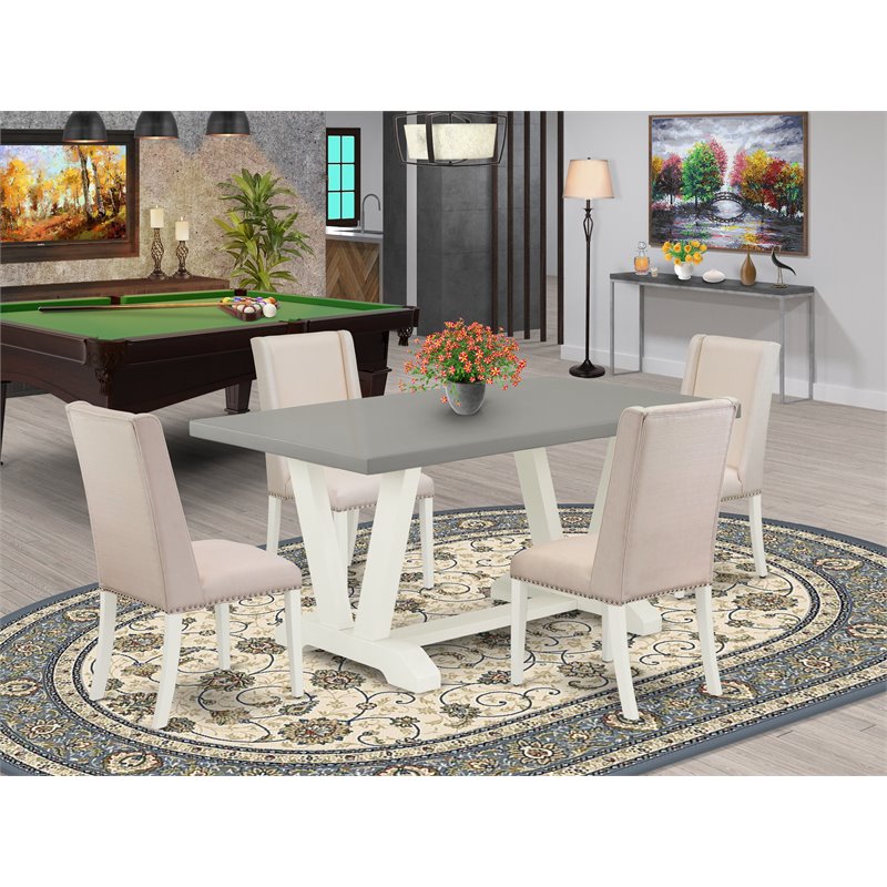 East West Furniture V-Style 5-piece Kitchen Table and Chair Set in Linen White