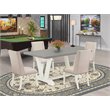 East West Furniture V-Style 5-piece Kitchen Table and Chair Set in Linen White