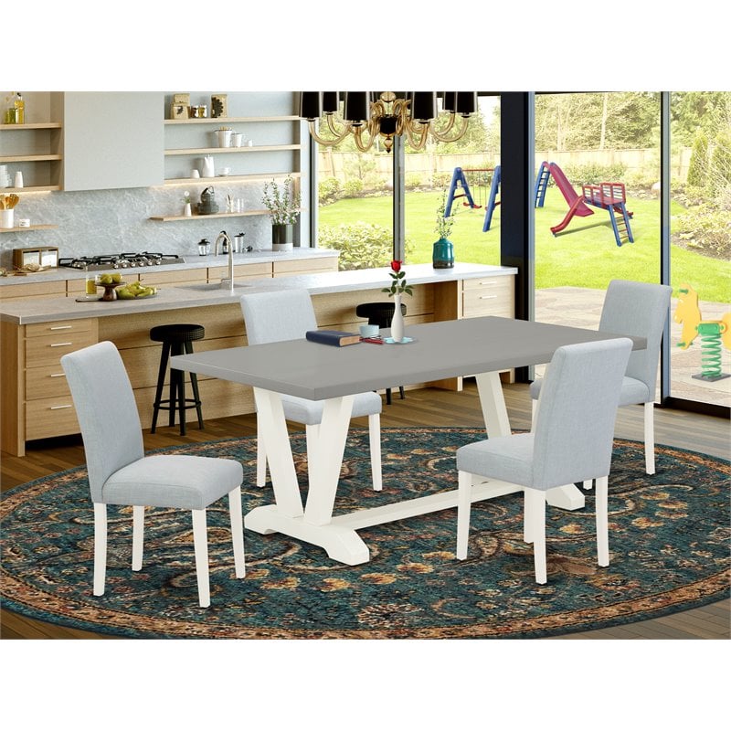 East West Furniture V-Style 5-piece Breakfast Table and Dining Chairs in White
