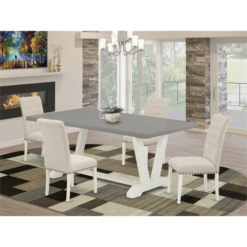 East West Furniture V-Style 5-piece Dinette Table Set in Linen White