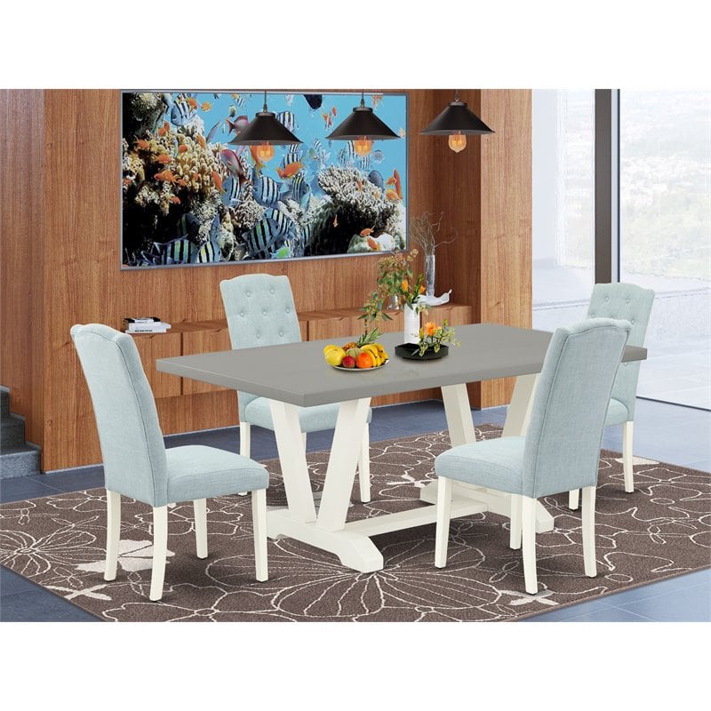 East West Furniture V-Style 5-piece Dining Set in Linen White
