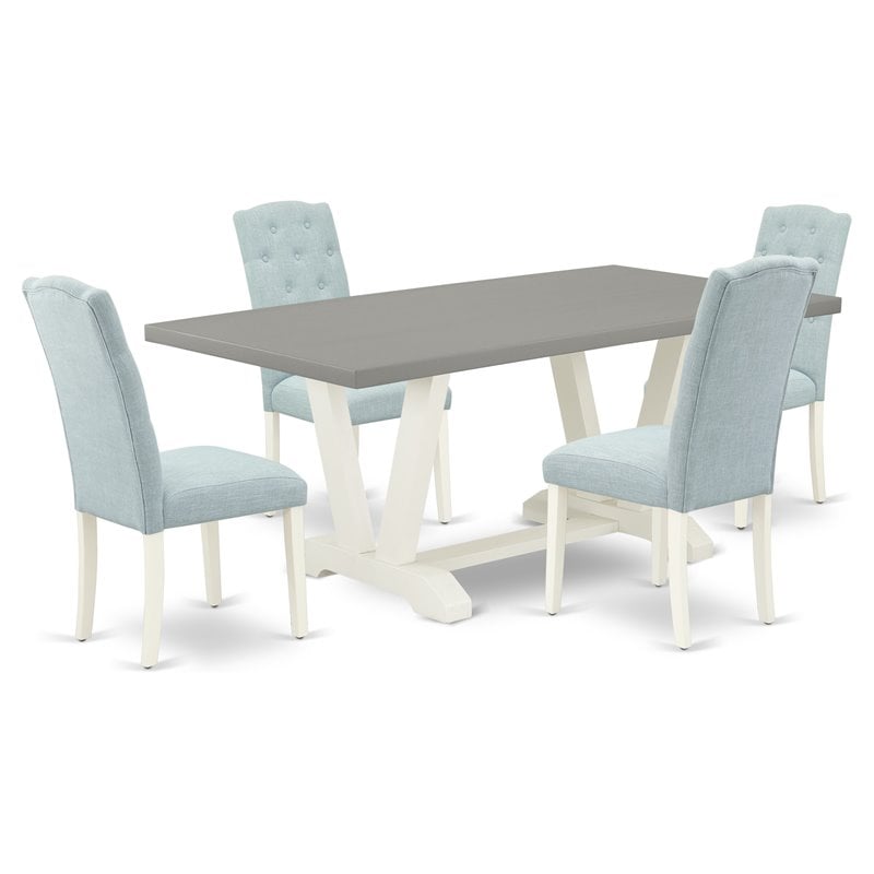 East West Furniture V-Style 5-piece Dining Set in Linen White