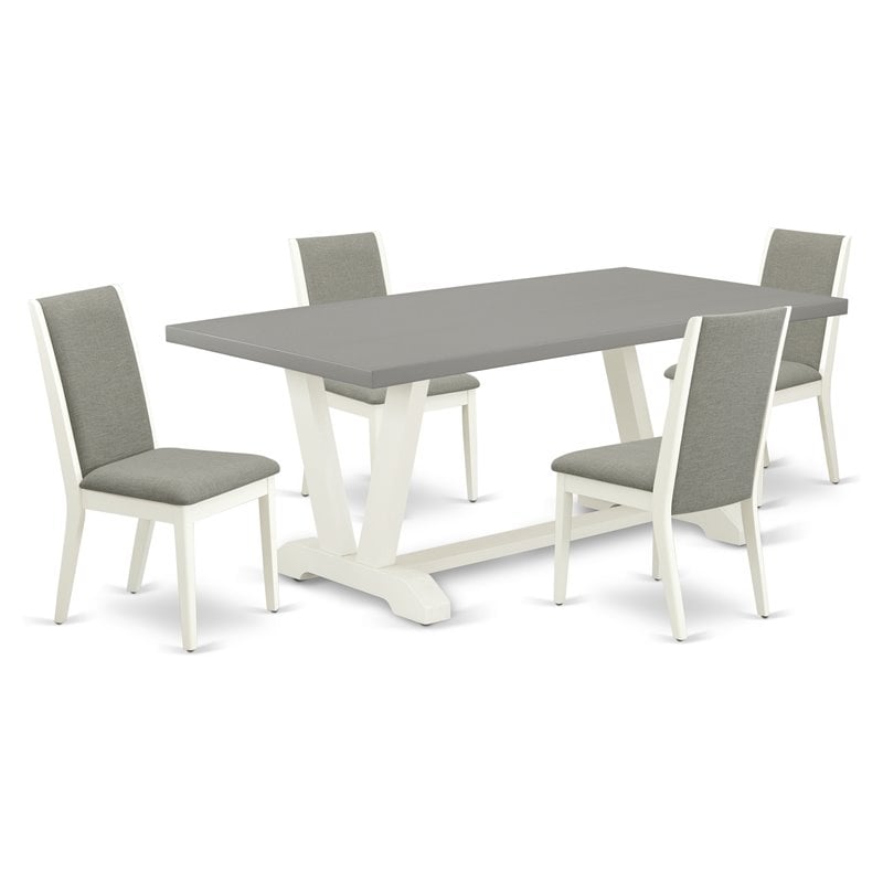 East West Furniture V-Style 5-piece Dining Set with Stylish Chair Back in White