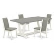 East West Furniture V-Style 5-piece Dining Set with Stylish Chair Back in White