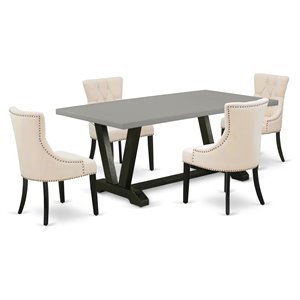East West Furniture V-Style 5-piece Wood Dinette Set with Cement Top in Black