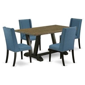 East West Furniture V-Style 5-piece Dining Set with Stylish Chair Back in Black
