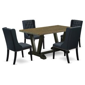 East West Furniture V-Style 5-piece Wood Kitchen Table and Chair Set in Black
