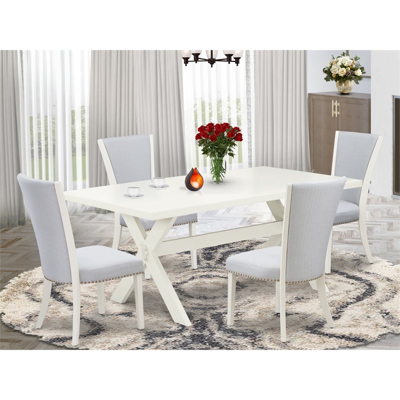 East West Furniture X-Style 5-piece Wood Dining Table and Chair Set in White