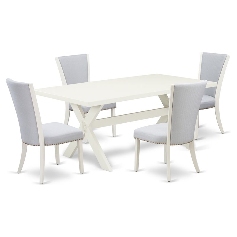 East West Furniture X-Style 5-piece Wood Dining Table and Chair Set in White