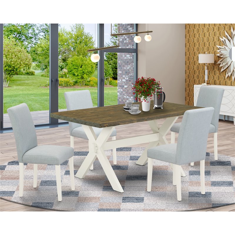 East West Furniture X-Style 5-piece Wood Kitchen Table and Chairs in Linen White