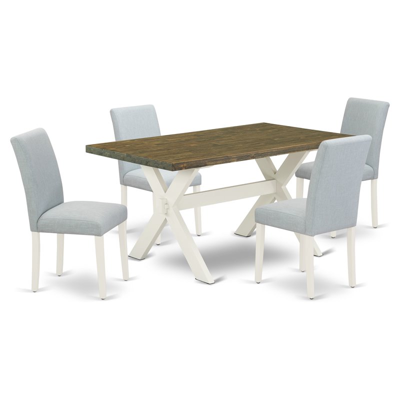 East West Furniture X-Style 5-piece Wood Kitchen Table and Chairs in Linen White
