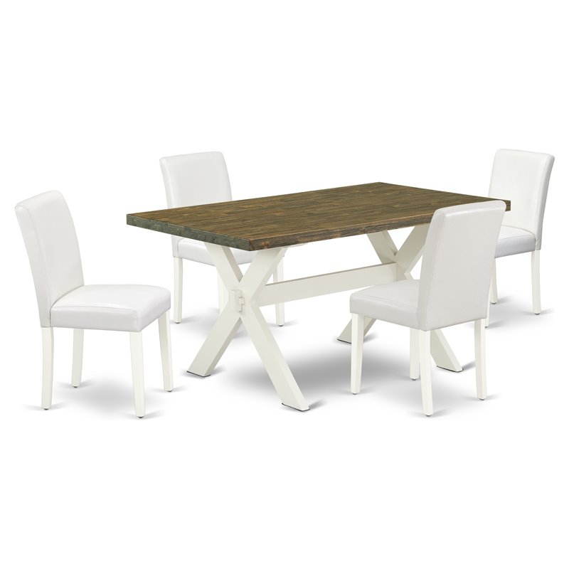 East West Furniture X-Style 5-piece Wood Dining Set with Leather Seat in White