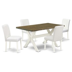 East West Furniture X-Style 5-piece Wood Dining Set with Leather Seat in White