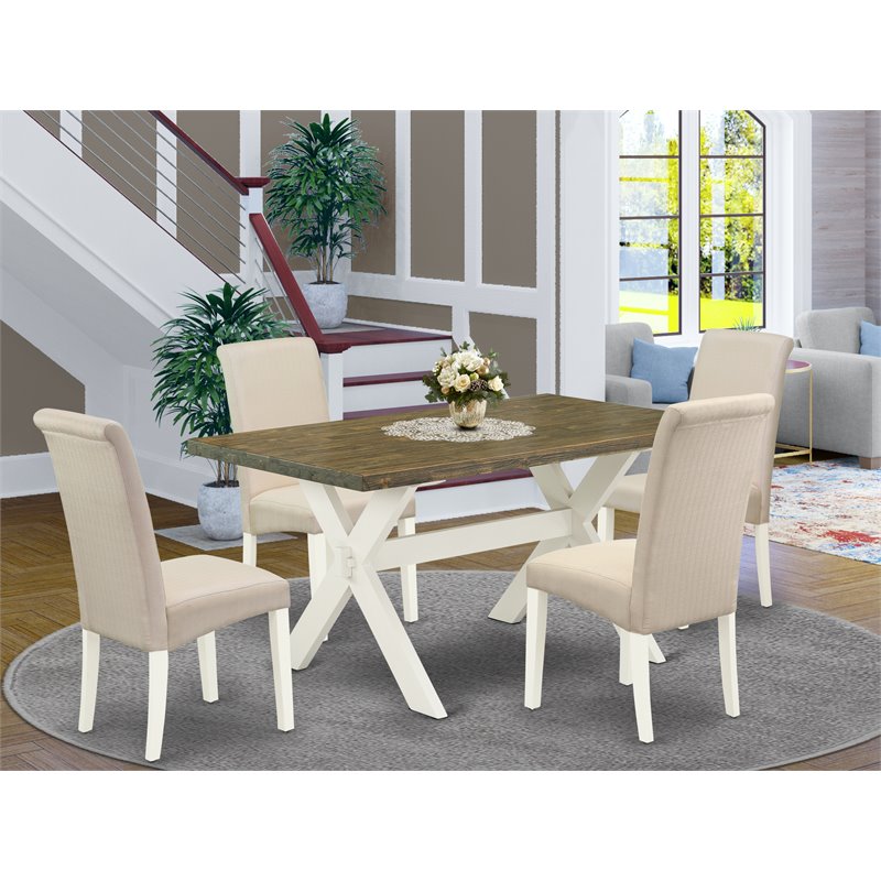 East West Furniture X-Style 5-piece Wood Dining Set with High Roll Back in White