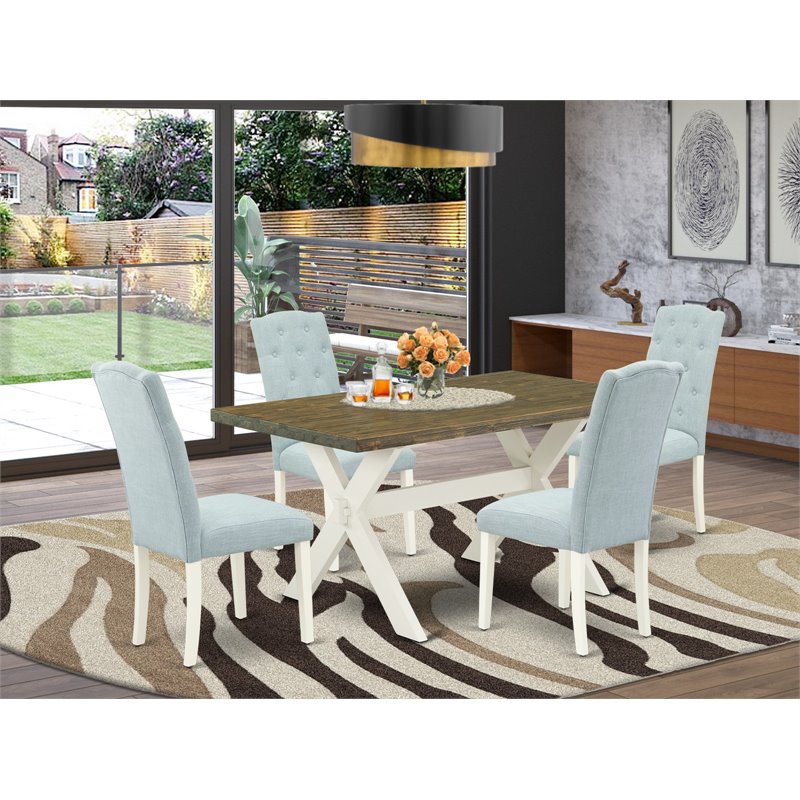 East West Furniture X-Style 5-piece Wood Dining Table and Chairs in Linen White