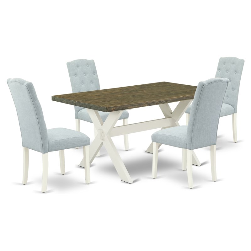 East West Furniture X-Style 5-piece Wood Dining Table and Chairs in Linen White
