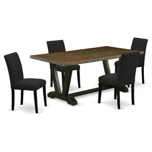 East West Furniture V-Style 5-piece Dining Set with Rectangular Table in Black