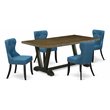 East West Furniture V-Style 5-piece Dining Set with Button Tufted Back in Black