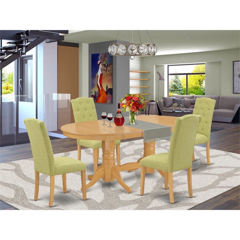 East West Furniture Vancouver 5-piece Wood Dining Set in Oak/Lime Green