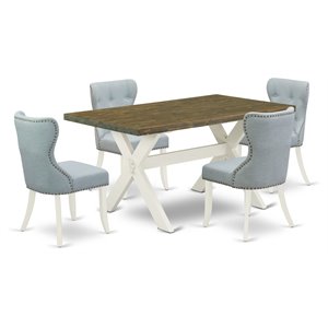 East West Furniture X-Style 5-piece Wood Dining Set in Linen White/Blue