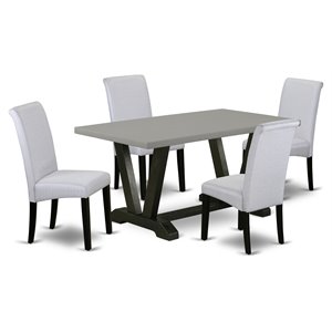 East West Furniture V-Style 5-piece Dining Set w/ High Roll Chair Back in Black