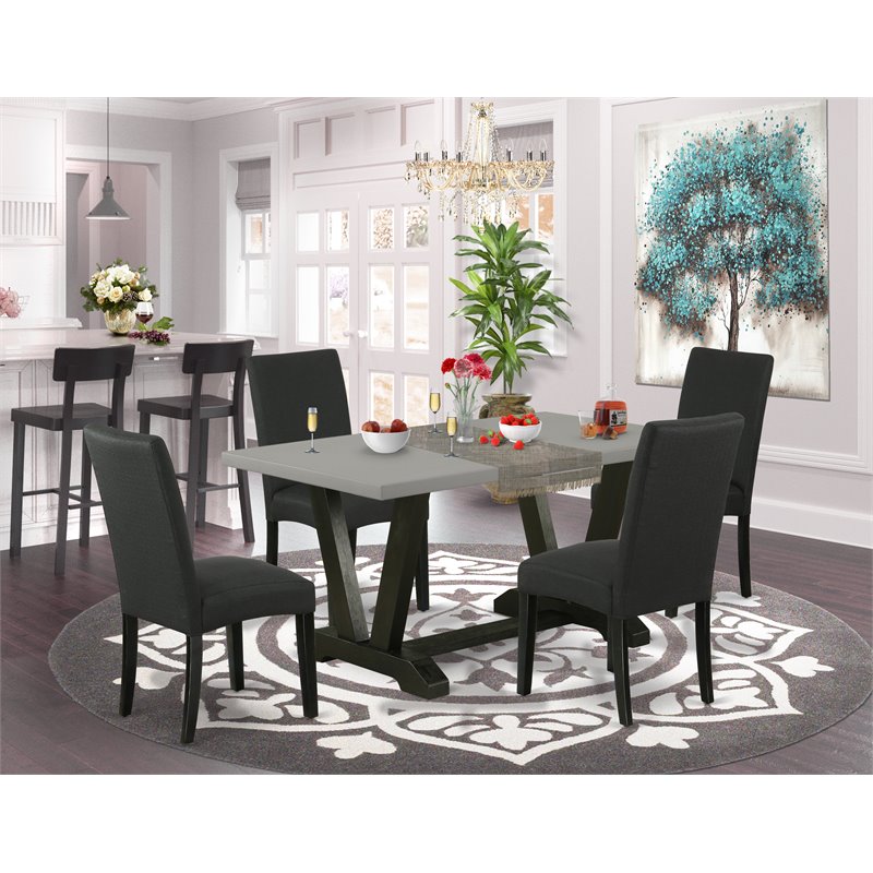 East West Furniture V-Style 5-piece Kitchen Table and Parson Chair Set in Black