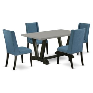 East West Furniture V-Style 5-piece Wood Dinette Table and Linen Chairs in Black