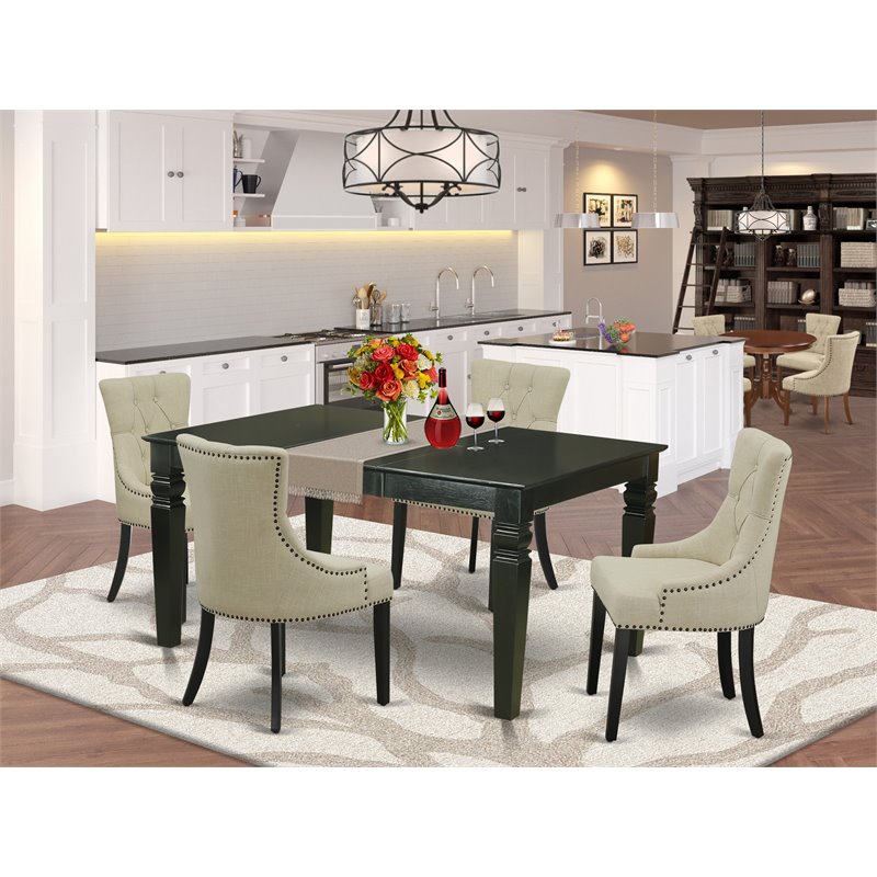 East West Furniture Weston 5-piece Wood Dining Set in Black/Light Beige